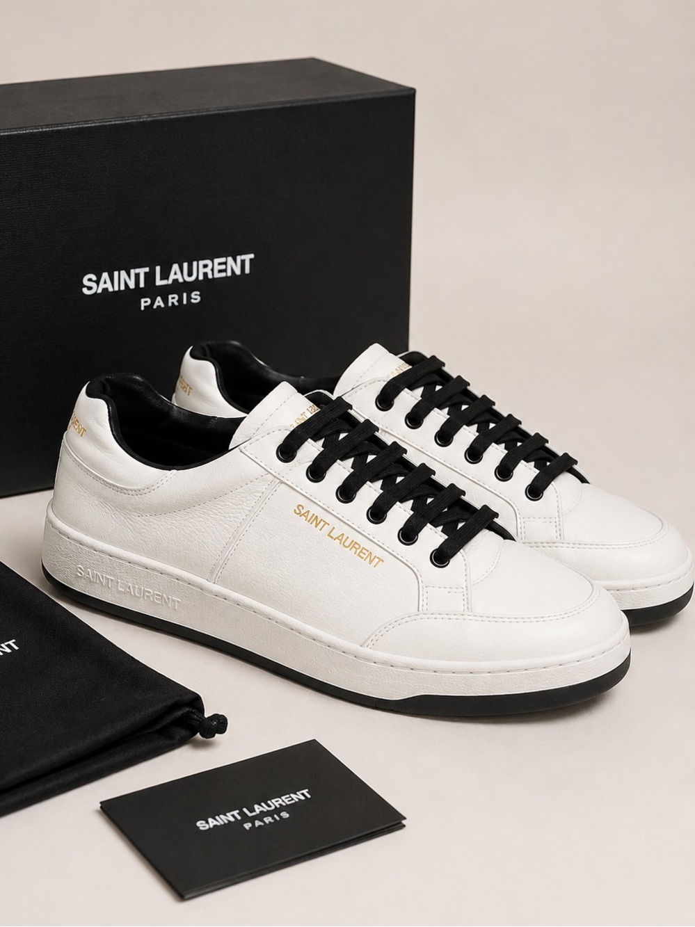 Saint Laurent SL/61 Lace Up Women's Leather White Sneakers Size US 9.5 NWT